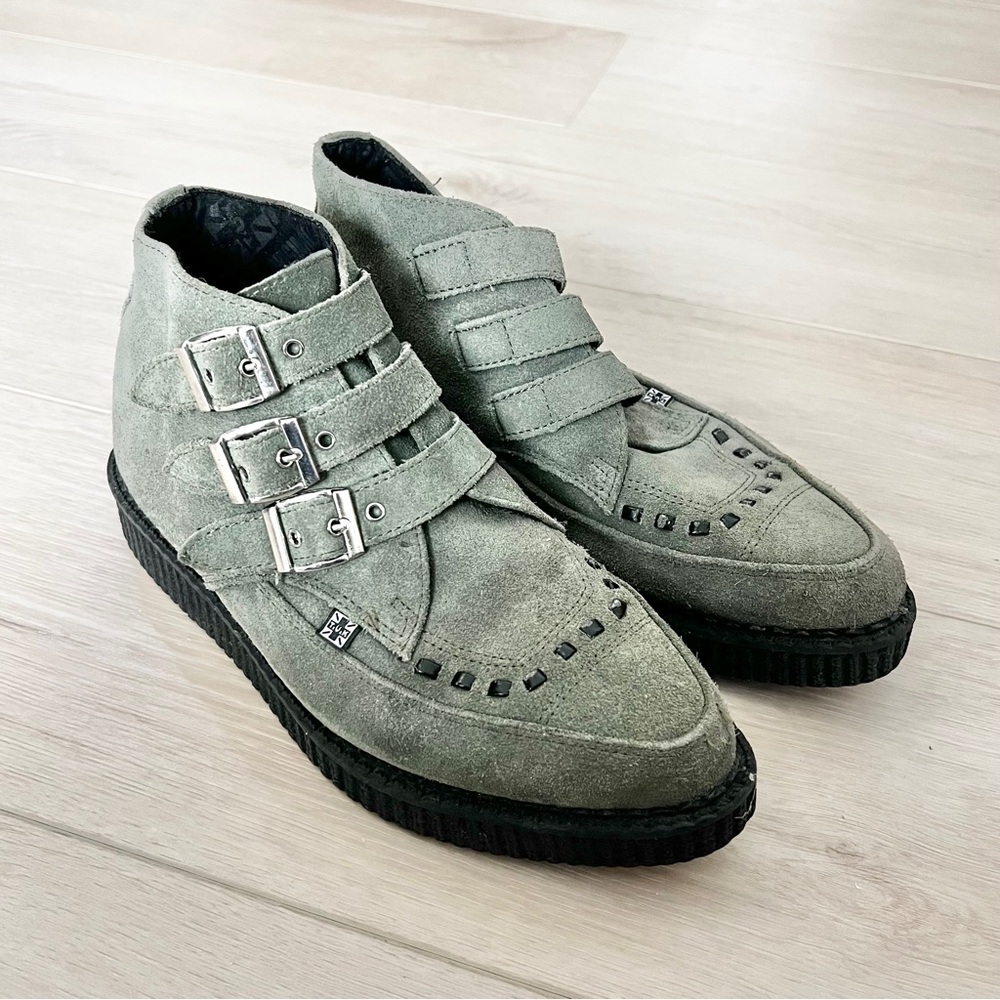 TUK Green Moss Ankle Creeper Boots Size EU 38 / US 7 | Suede 3-Buckle Pointed